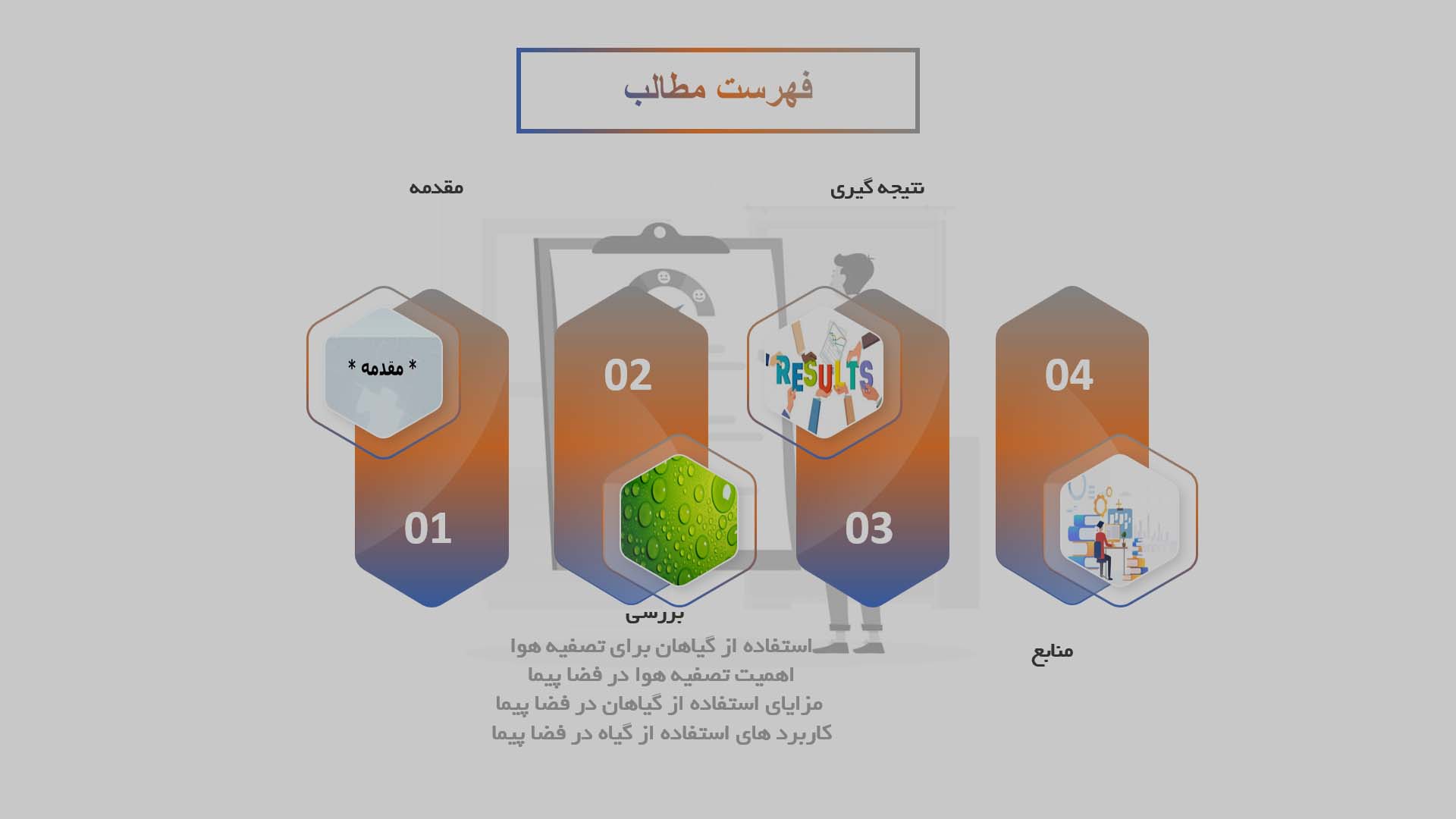 پاورپوینت در مورد استفاده از گیاهان برای تصفیه هوا در فضا پیما ها